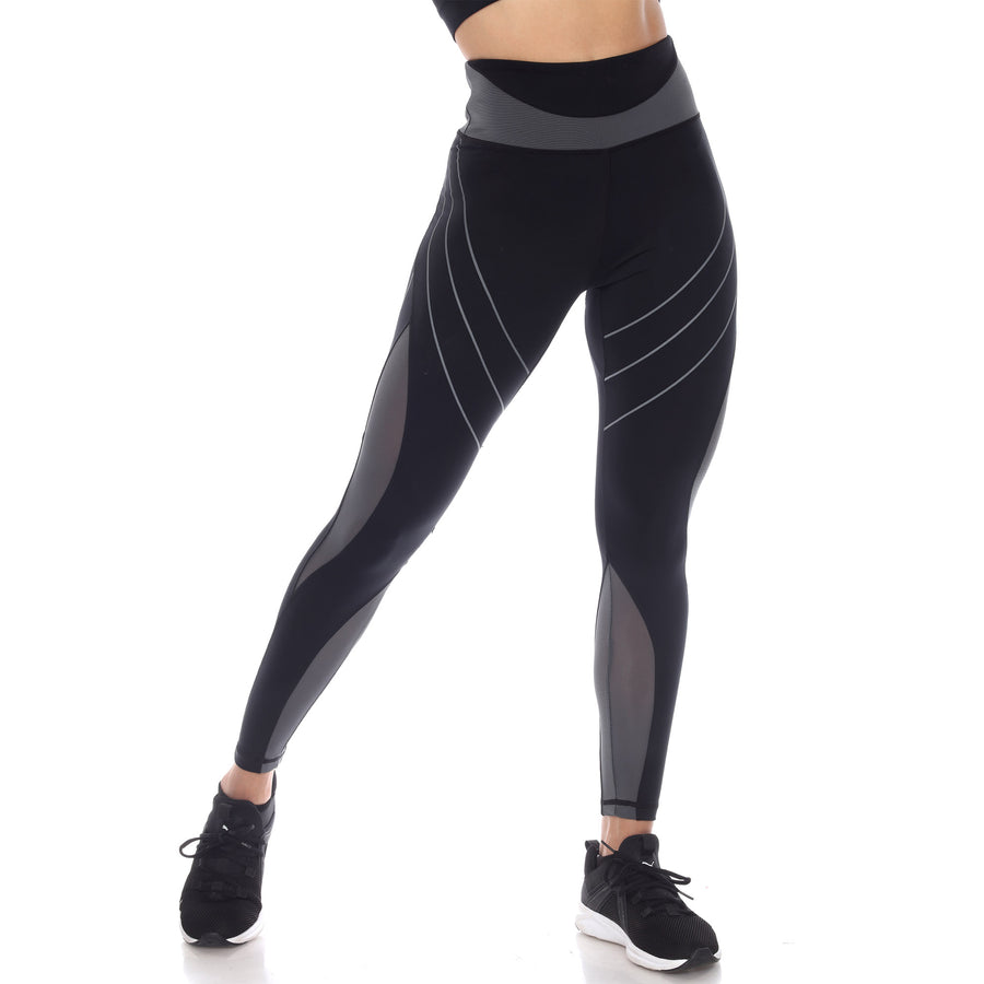 White Mark Womens High-Waist Reflective Piping Fitness Leggings Image 1