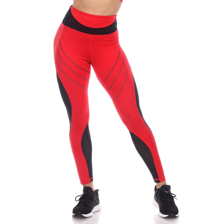 White Mark Womens High-Waist Reflective Piping Fitness Leggings with Pockets Image 1