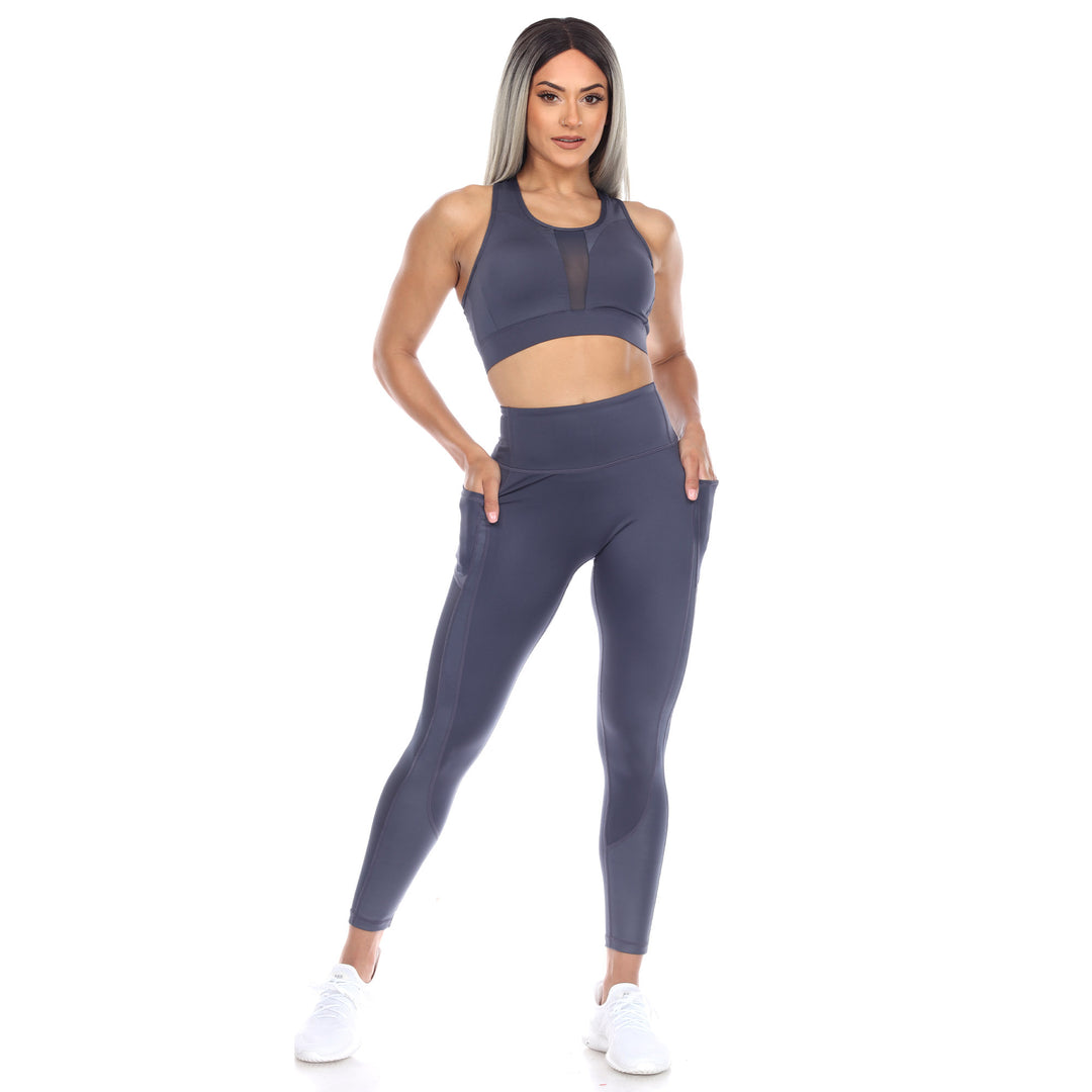 White Mark Women s Racer Back Sports Bra and Mesh Leggings Set Image 3