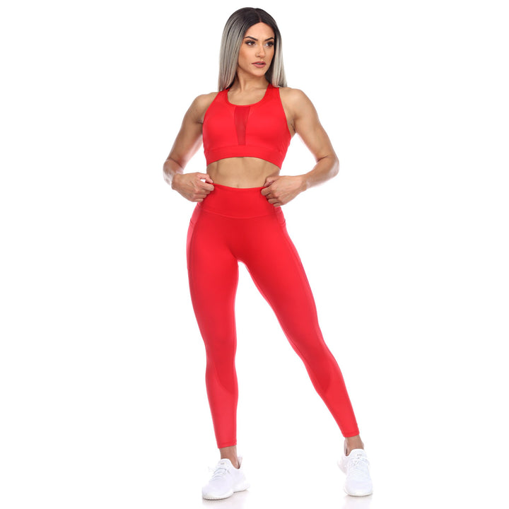 White Mark Women s Racer Back Sports Bra and Mesh Leggings Set Image 1