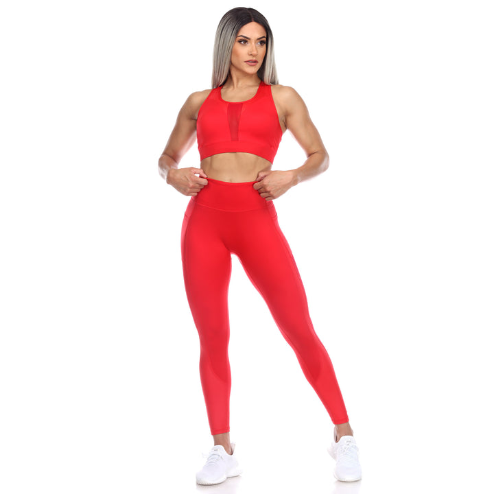 White Mark Women s Racer Back Sports Bra and Mesh Leggings Set Image 4