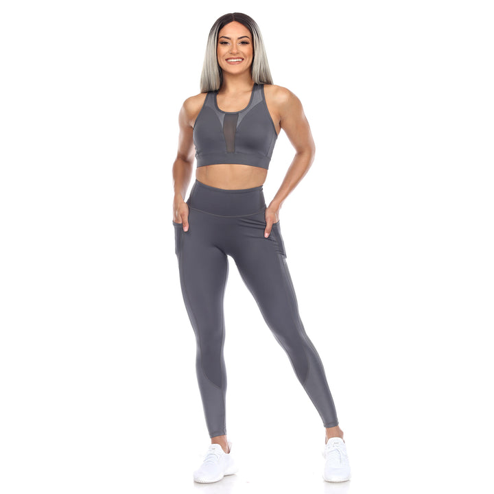 White Mark Women s Racer Back Sports Bra and Mesh Leggings Set Image 7