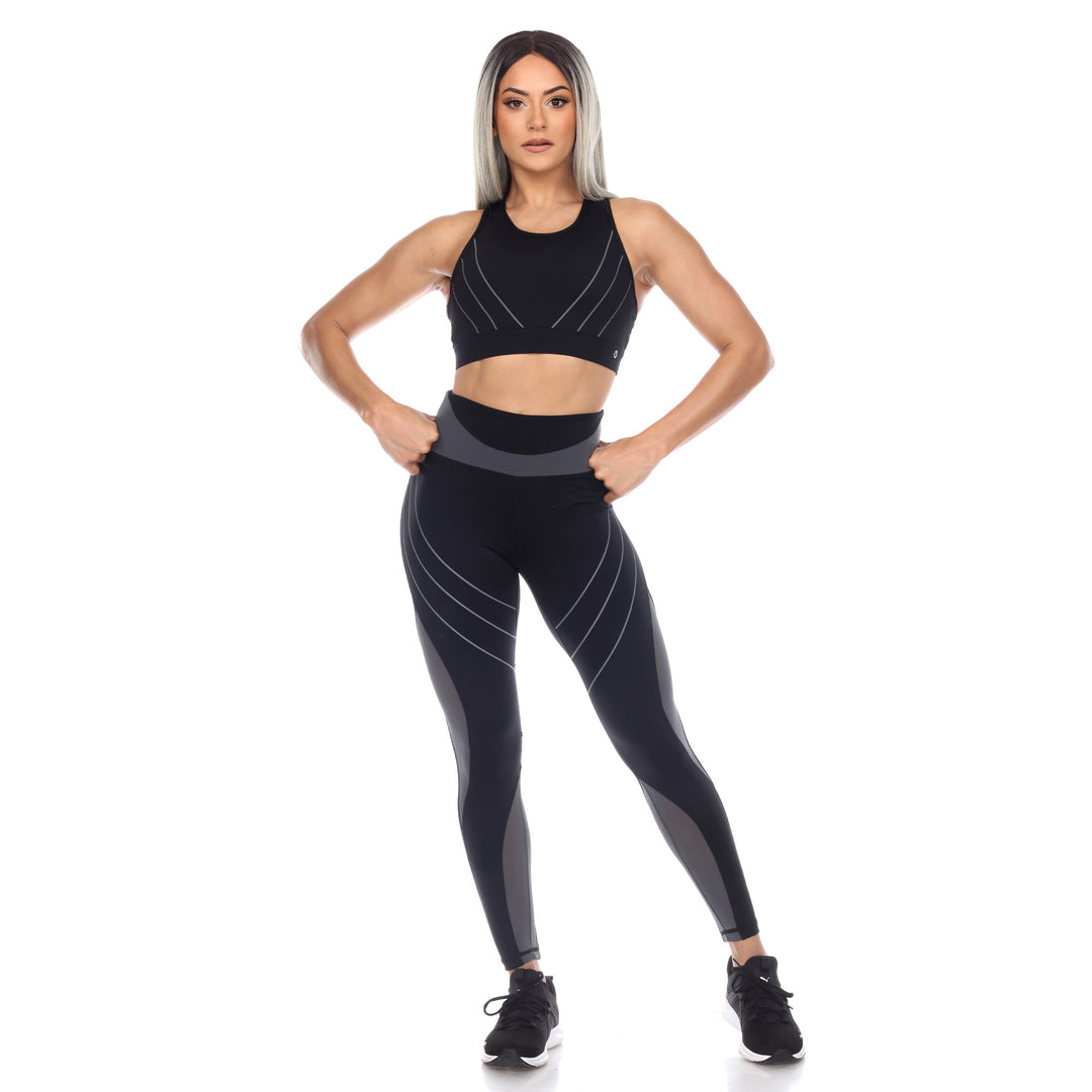 White Mark Womens Cut Out Back Mesh Sports Bra and Leggings Set Image 1