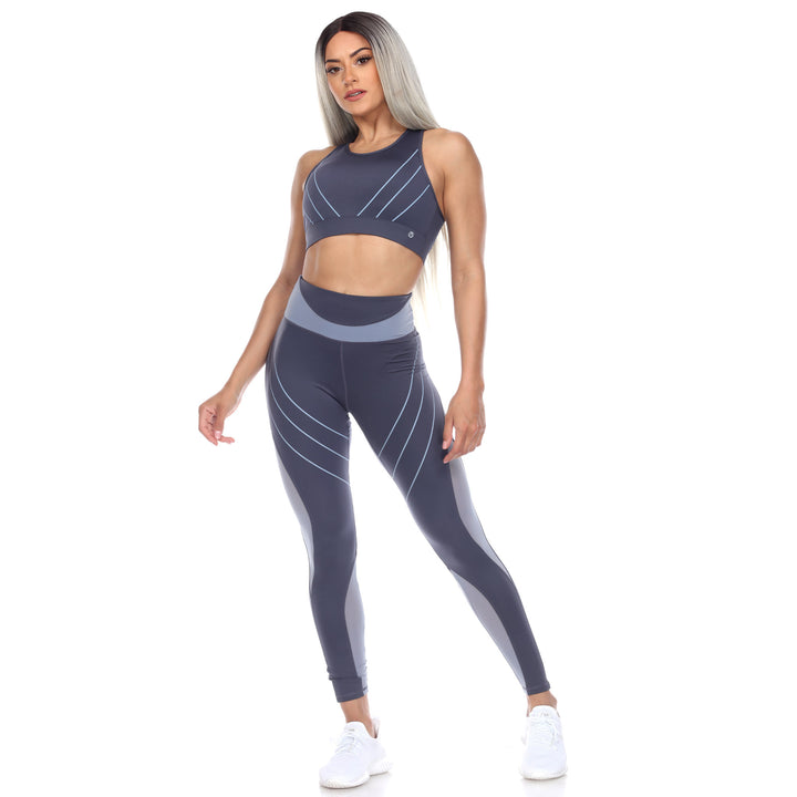 White Mark Womens Cut Out Back Mesh Sports Bra and Leggings Set Image 3