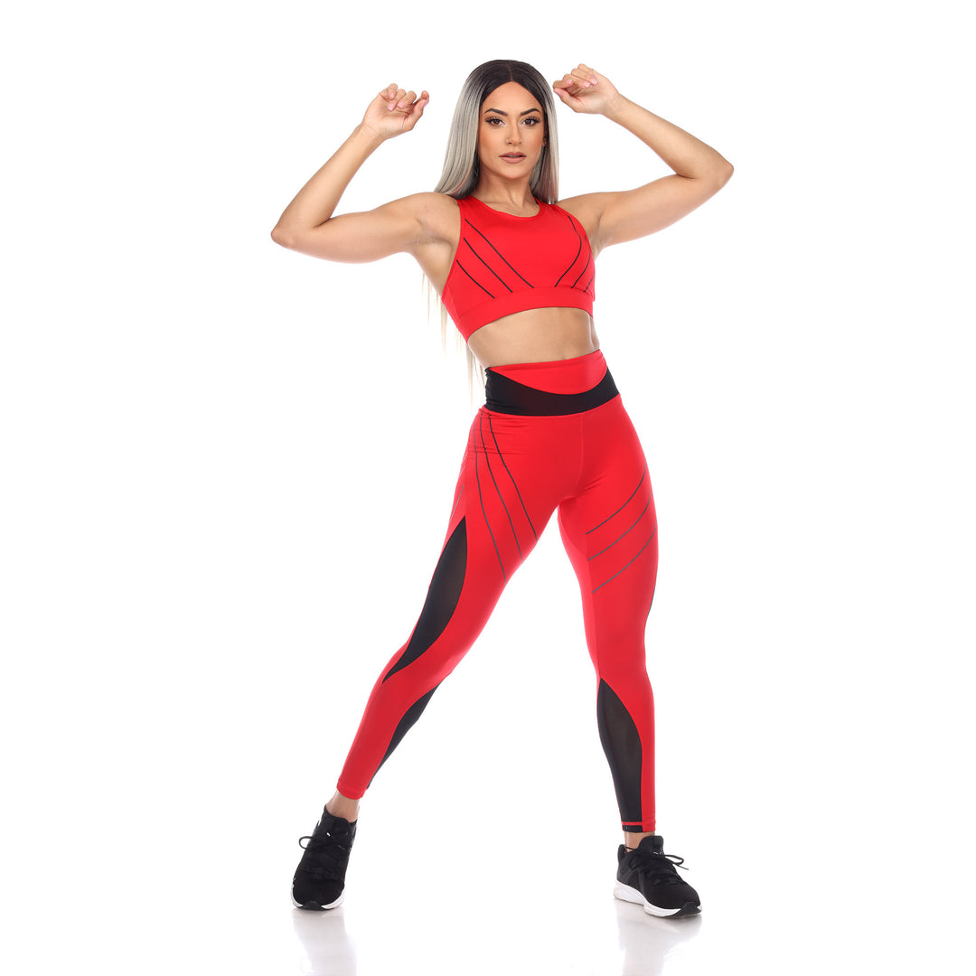 White Mark Womens Cut Out Back Mesh Sports Bra and Leggings Set Image 4