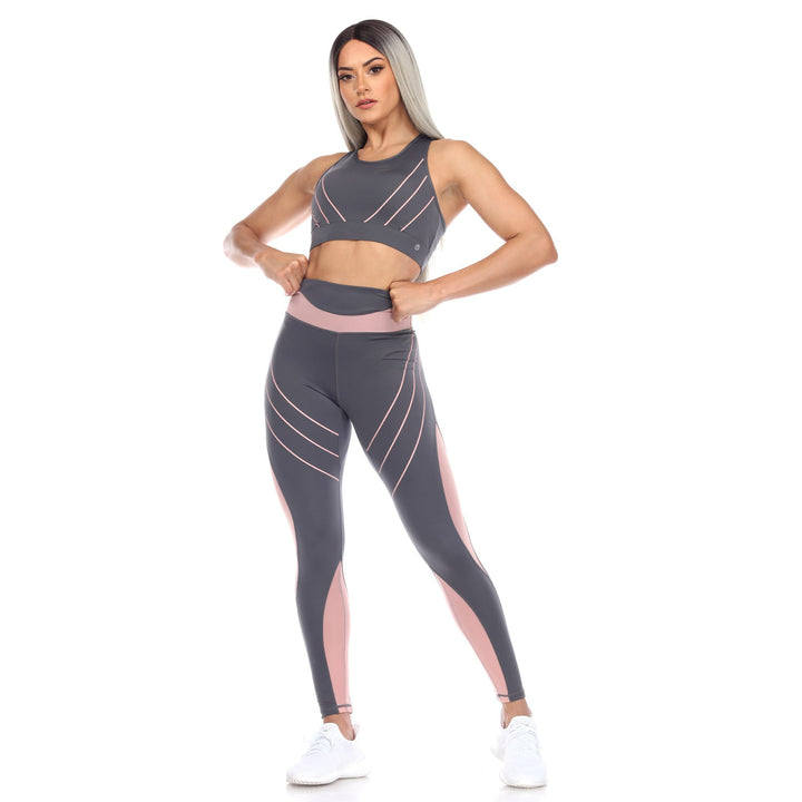 White Mark Womens Cut Out Back Mesh Sports Bra and Leggings Set Image 7