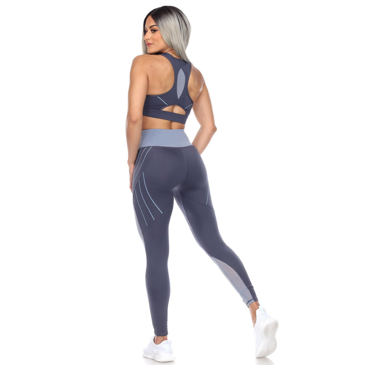 White Mark Womens Cut Out Back Mesh Sports Bra and Leggings Set Image 4