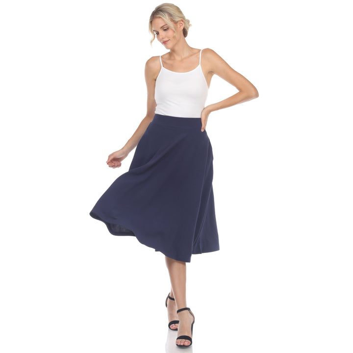 White Mark Womens Flared Midi Skirt with Pockets Size S-3X Polyester Spandex Image 1