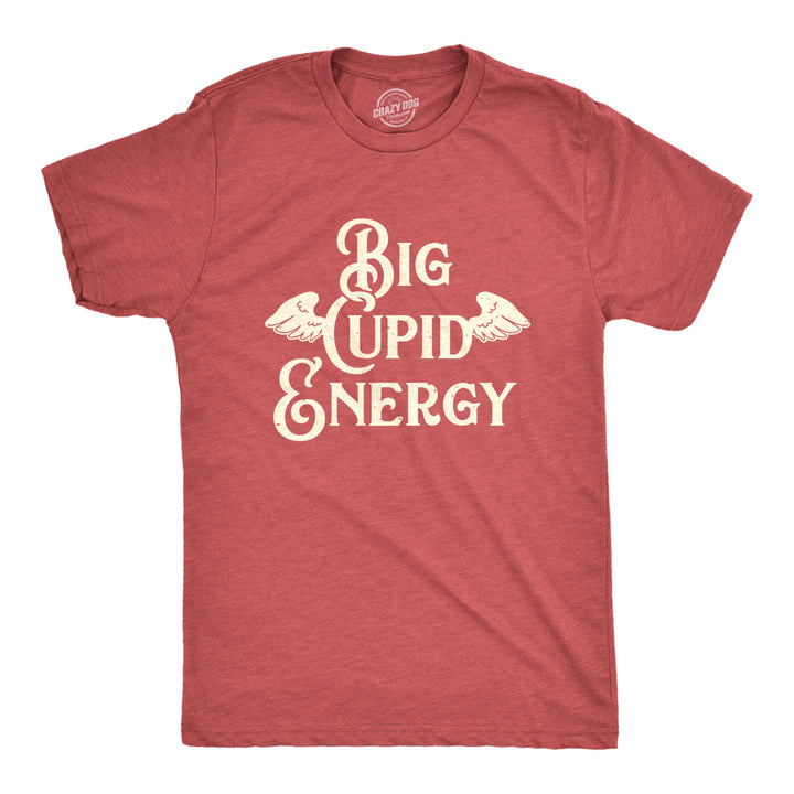 Mens Big Cupid Energy T Shirt Funny Cute Valentines Day Vibes Angel Wings Tee For Guys Image 1