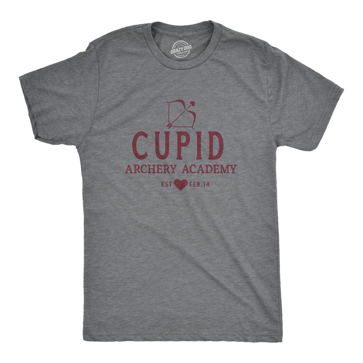 Mens Cupid Archery Academy T Shirt Funny Valentines Day Cupids Bow And Arrow Tee For Guys Image 1