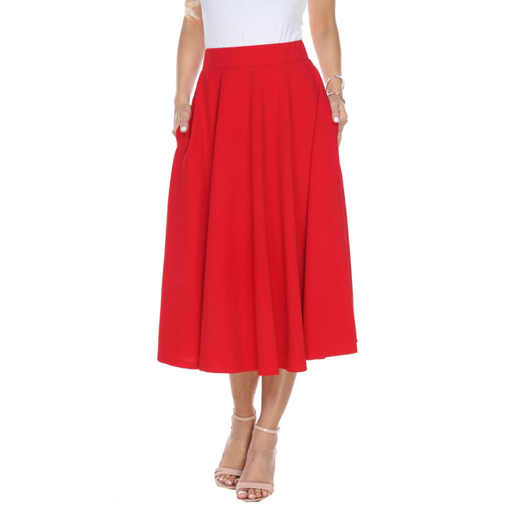 White Mark Womens Flared Midi Skirt with Pockets Size S-3X Polyester Spandex Image 1