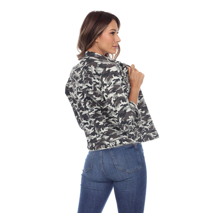 White Mark Womens Camo Denim Jacket Image 2