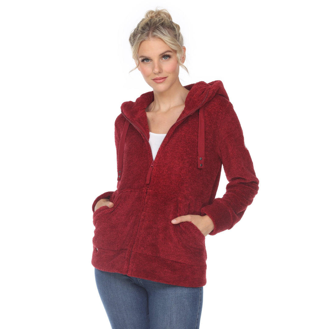 White Mark Womens Hooded Sherpa Jacket Zip Front Fleece Cozy Size S-3X Image 1