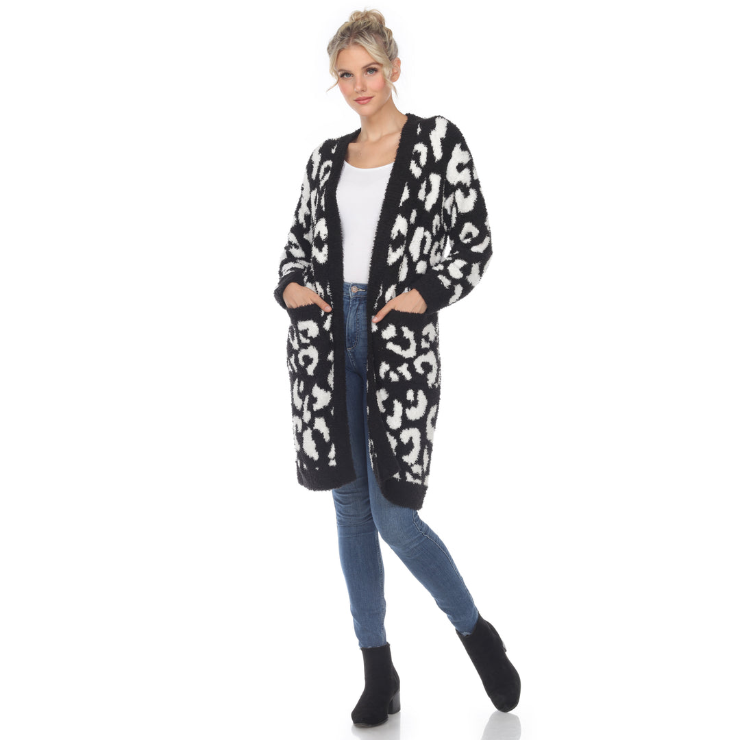 White Mark Womens Leopard Print Open Front Sherpa Coat Image 1