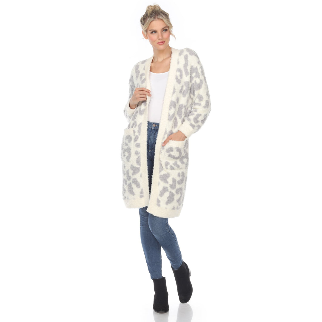 White Mark Womens Leopard Print Open Front Sherpa Coat Image 4