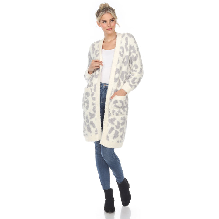 White Mark Womens Leopard Print Open Front Sherpa Coat Image 1