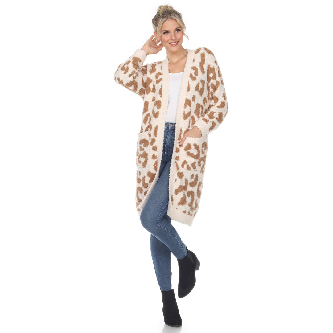 White Mark Womens Leopard Print Open Front Sherpa Coat Image 7