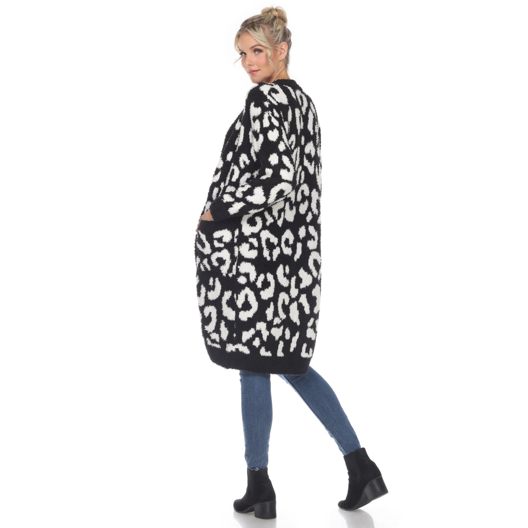 White Mark Womens Leopard Print Open Front Sherpa Coat Image 2