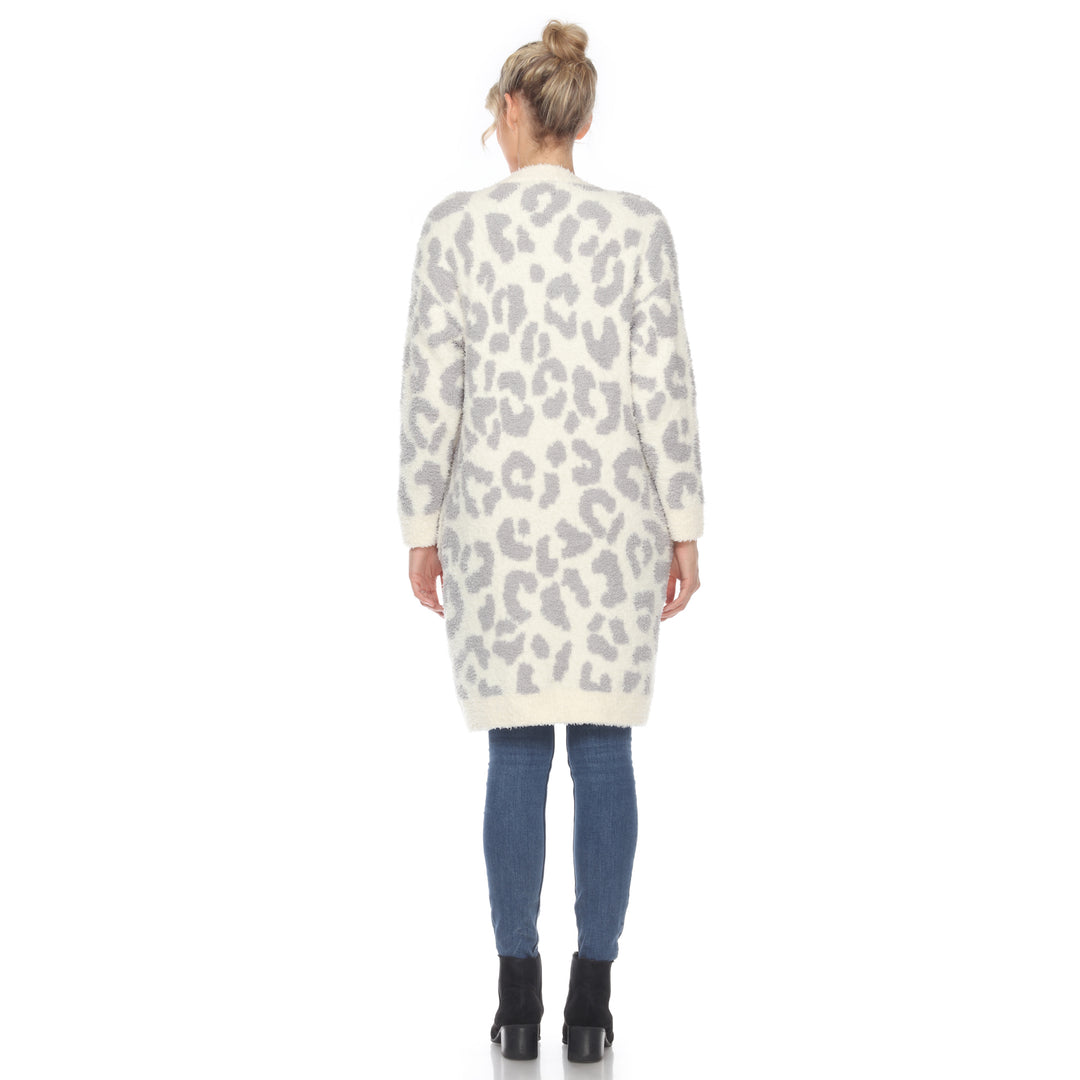 White Mark Womens Leopard Print Open Front Sherpa Coat Image 6