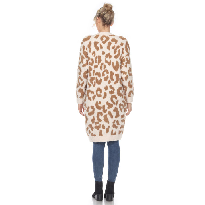 White Mark Womens Leopard Print Open Front Sherpa Coat Image 8