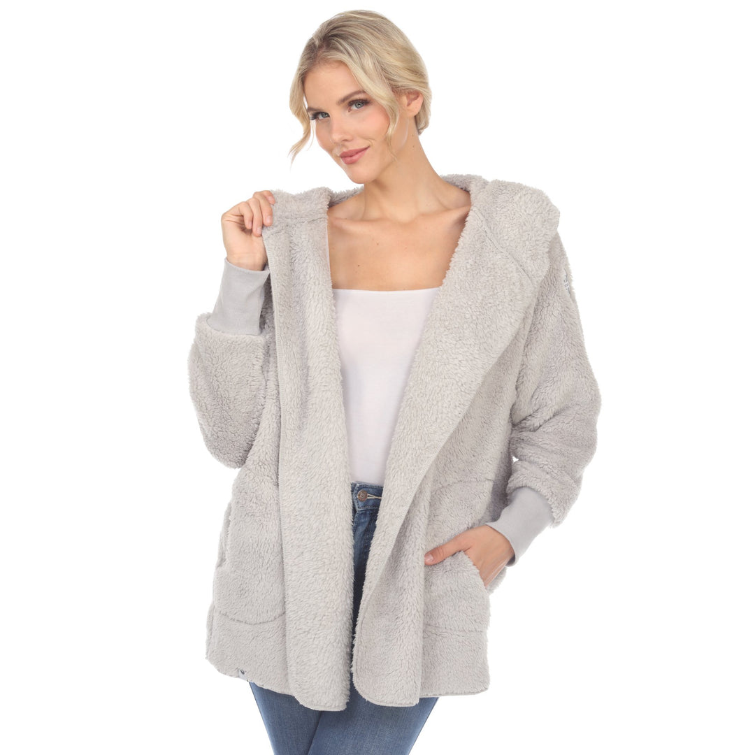 White Mark Womens Plush Hooded Cardigan with Pockets S/M L/XL 1X/2X 3X/4X Image 9