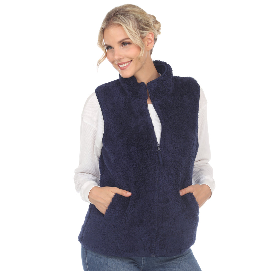 White Mark Womens Zip-Up Sherpa Vest Cozy Layer Soft Polyester Sizes S-3X Image 2