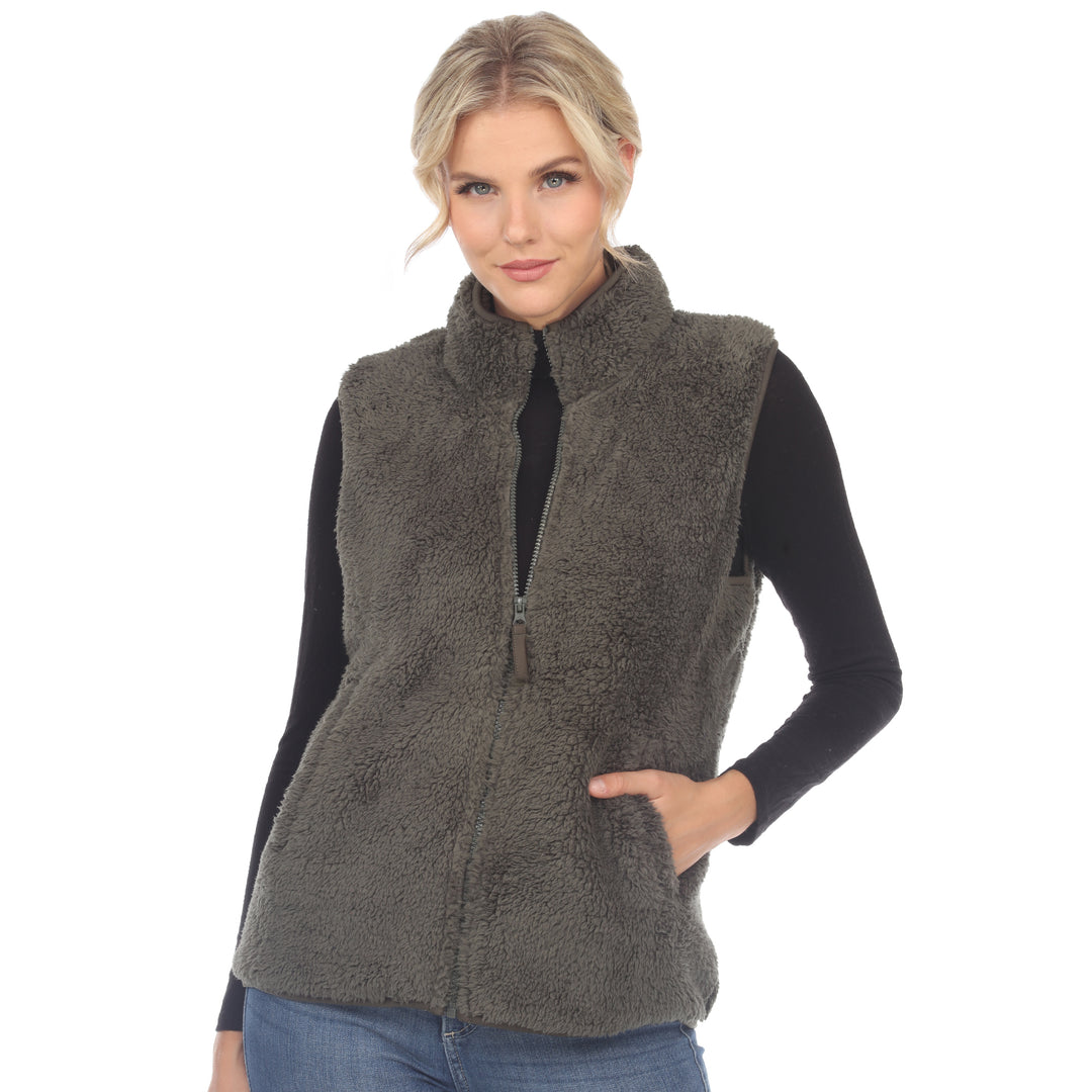 White Mark Womens Zip-Up Sherpa Vest Cozy Layer Soft Polyester Sizes S-3X Image 3