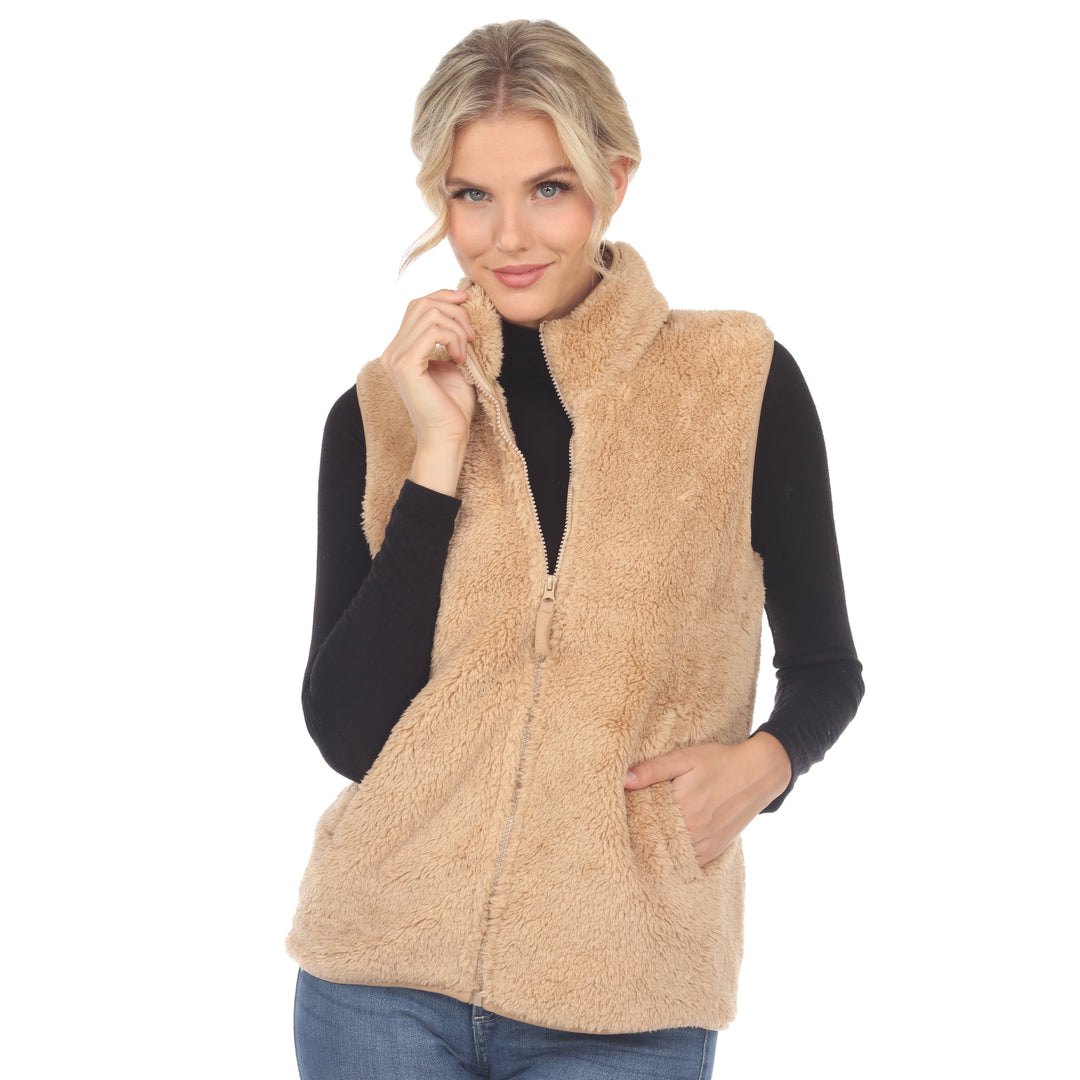 White Mark Womens Zip-Up Sherpa Vest Cozy Layer Soft Polyester Sizes S-3X Image 6