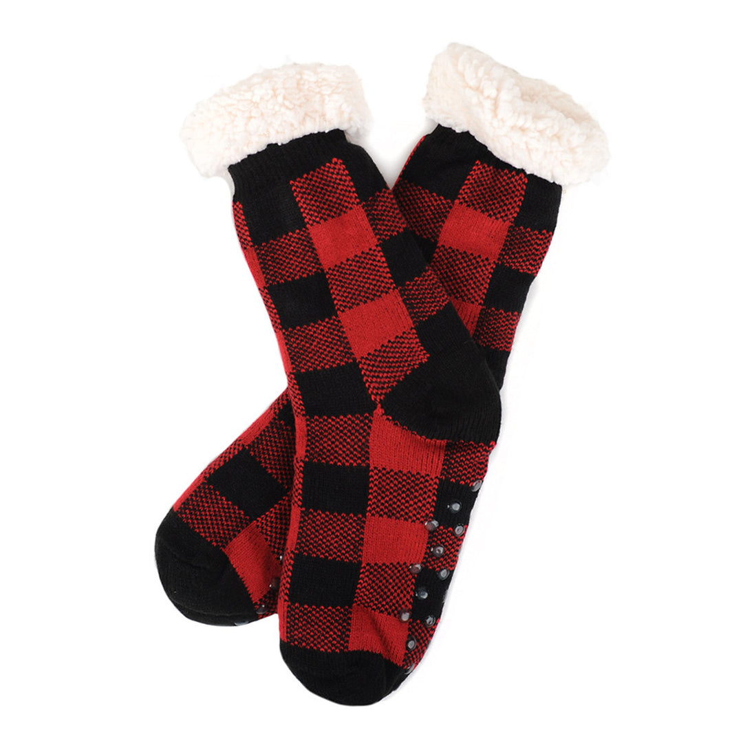 Cozy Socks Womens Plush Fleece Lined Sherpa Slipper Socks Red and Black Design Fluffy Socks Warm Socks Fuzzy socks Image 2