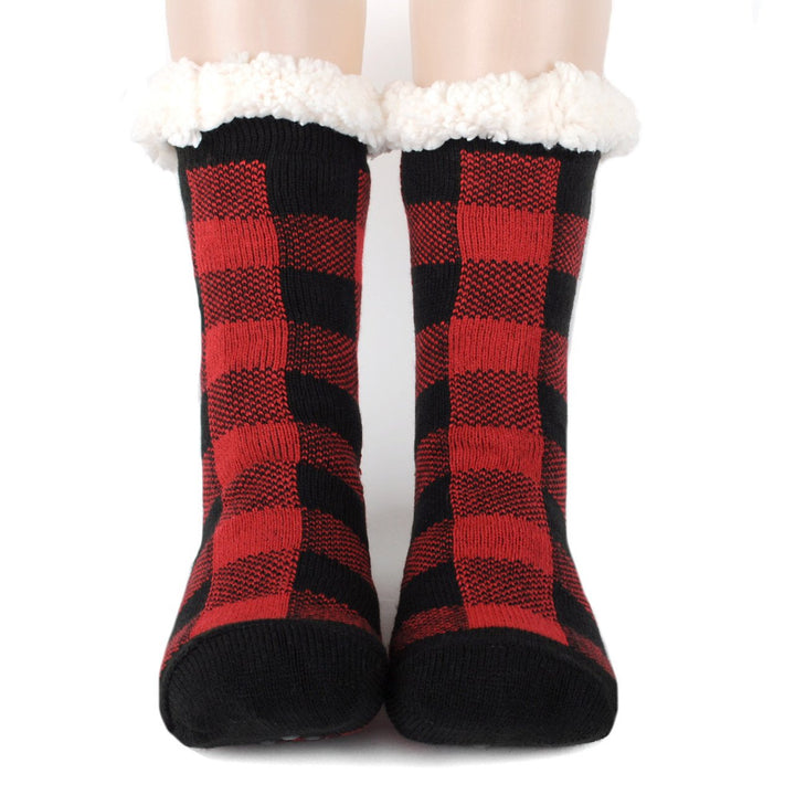 Cozy Socks Womens Plush Fleece Lined Sherpa Slipper Socks Red and Black Design Fluffy Socks Warm Socks Fuzzy socks Image 4