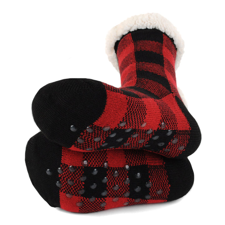 Cozy Socks Womens Plush Fleece Lined Sherpa Slipper Socks Red and Black Design Fluffy Socks Warm Socks Fuzzy socks Image 6