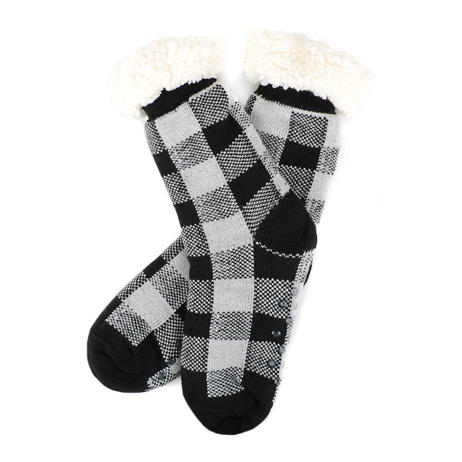 Cozy Socks Womens Plush Fleece Lined Sherpa Slipper Socks Grey and Black Design Fluffy Socks Warm Socks Fuzzy socks Image 1