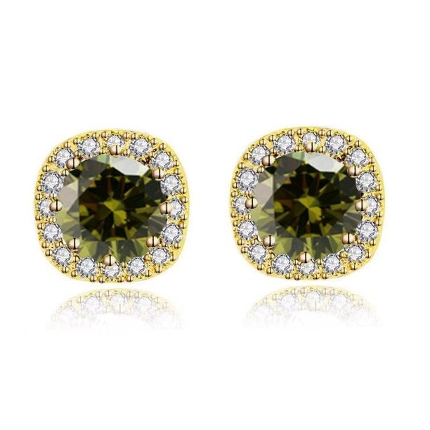 10k Yellow Gold 1Ct Round Created Peridot CZ Halo Stud Earrings Plated Image 1