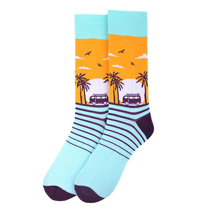 Hawaii Beach Novelty Socks Crazy Tropical Sunset Socks Cool Socks Funny Groomsmen Socks Fun Crazy Beach Life Crew Socks Image 3