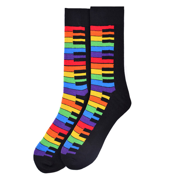 Rainbow Keys Novelty Socks Crazy Music Socks Cool Socks Funny Groomsmen Socks Rainbow Colors of My Life Crew Socks Image 2