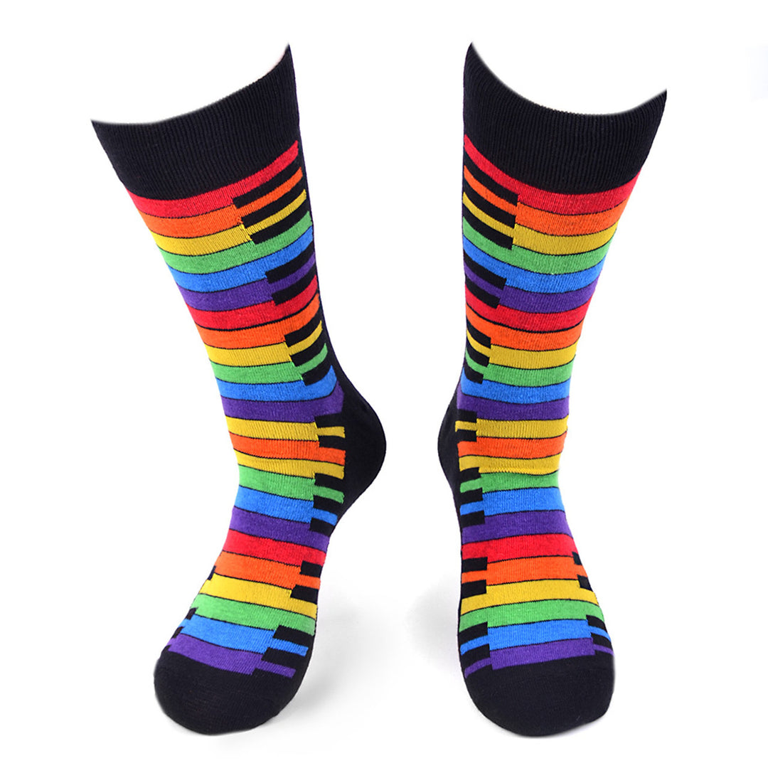 Rainbow Keys Novelty Socks Crazy Music Socks Cool Socks Funny Groomsmen Socks Rainbow Colors of My Life Crew Socks Image 1