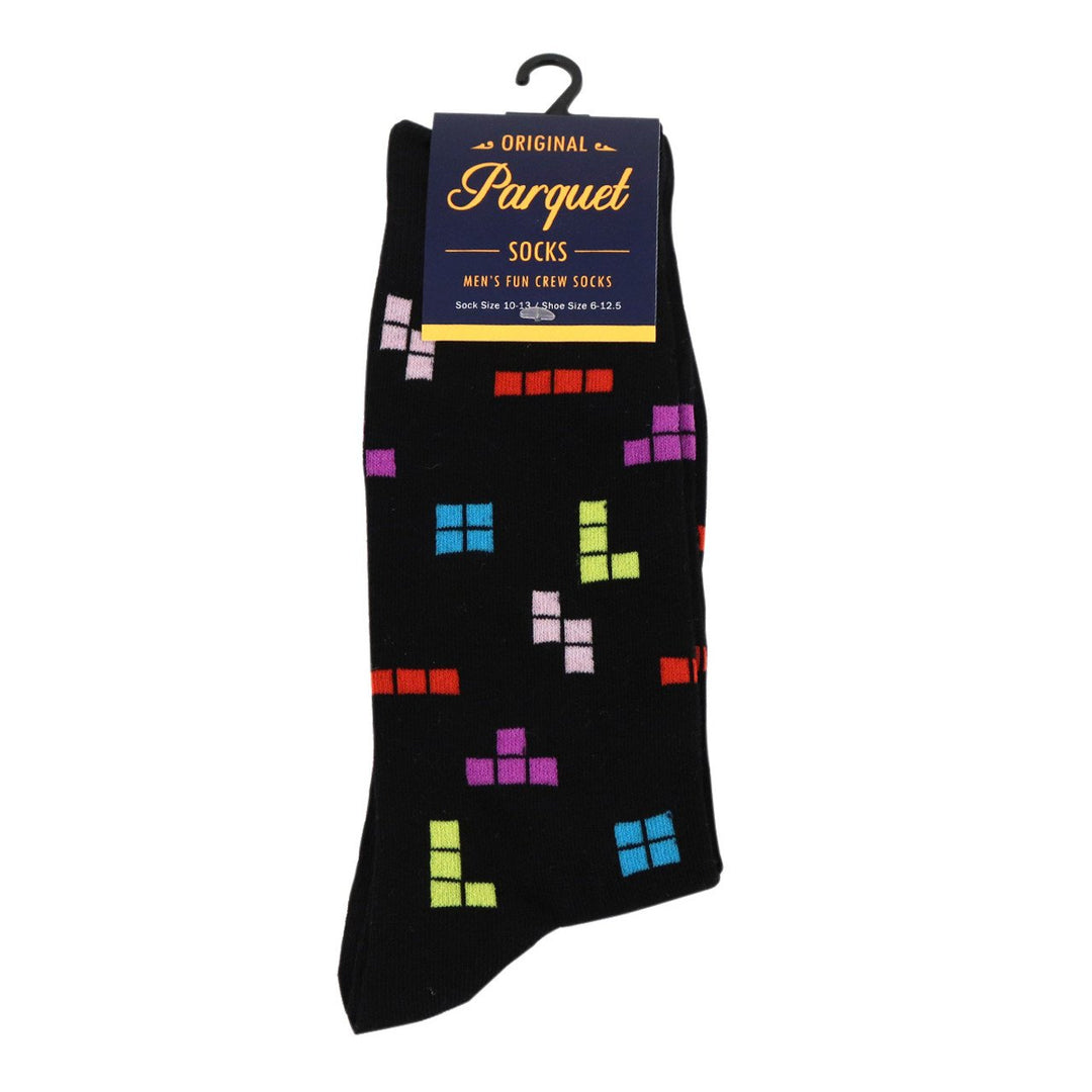 Tetris Novelty Socks Crazy Game Playing Tetris Socks Cool Socks Funny Groomsmen Socks Falling Blocks Game Crew Socks Image 3