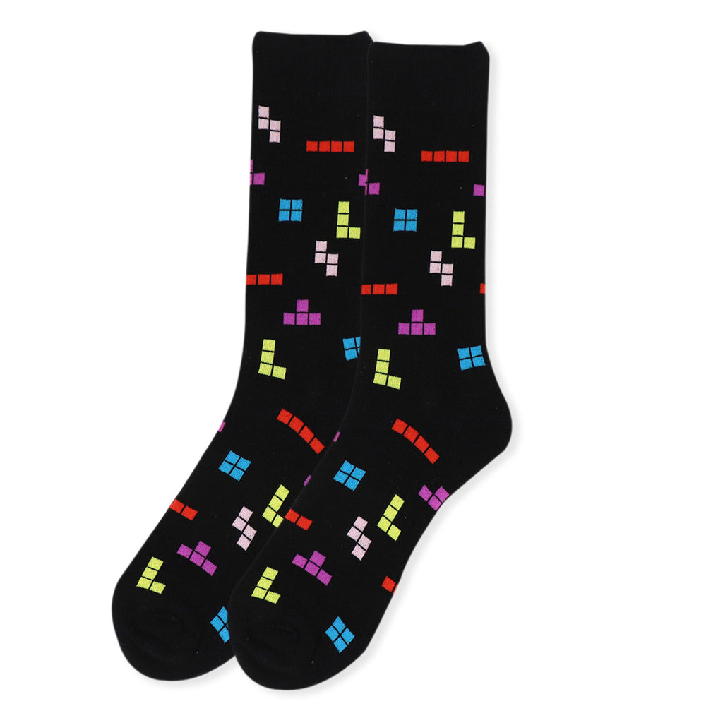 Tetris Novelty Socks Crazy Game Playing Tetris Socks Cool Socks Funny Groomsmen Socks Falling Blocks Game Crew Socks Image 2