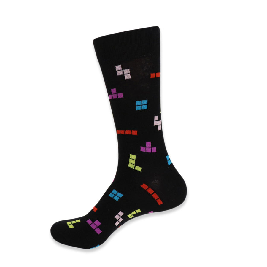 Tetris Novelty Socks Crazy Game Playing Tetris Socks Cool Socks Funny Groomsmen Socks Falling Blocks Game Crew Socks Image 1