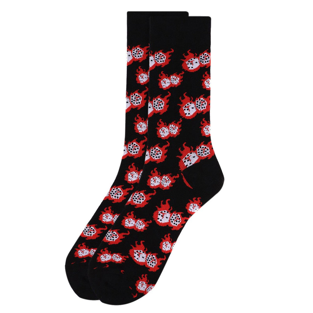 Mens Wild Fire Dice Novelty Socks Black White Red Flames Las Vegas Nights Lucky Gambling Socks Fun Dad Gift  Lucky Dice Image 2