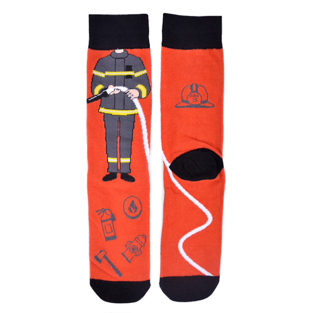 Fun Socks Mens Firefighter Novelty Socks Red and Grey with Yellow Fireman  Firemen Socks Firemen Crew Socks Image 4