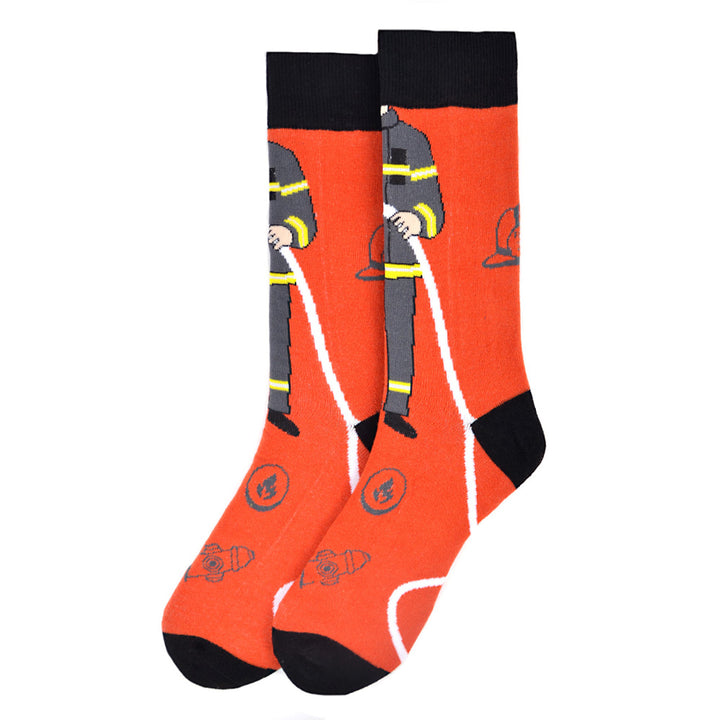 Fun Socks Mens Firefighter Novelty Socks Red and Grey with Yellow Fireman  Firemen Socks Firemen Crew Socks Image 2