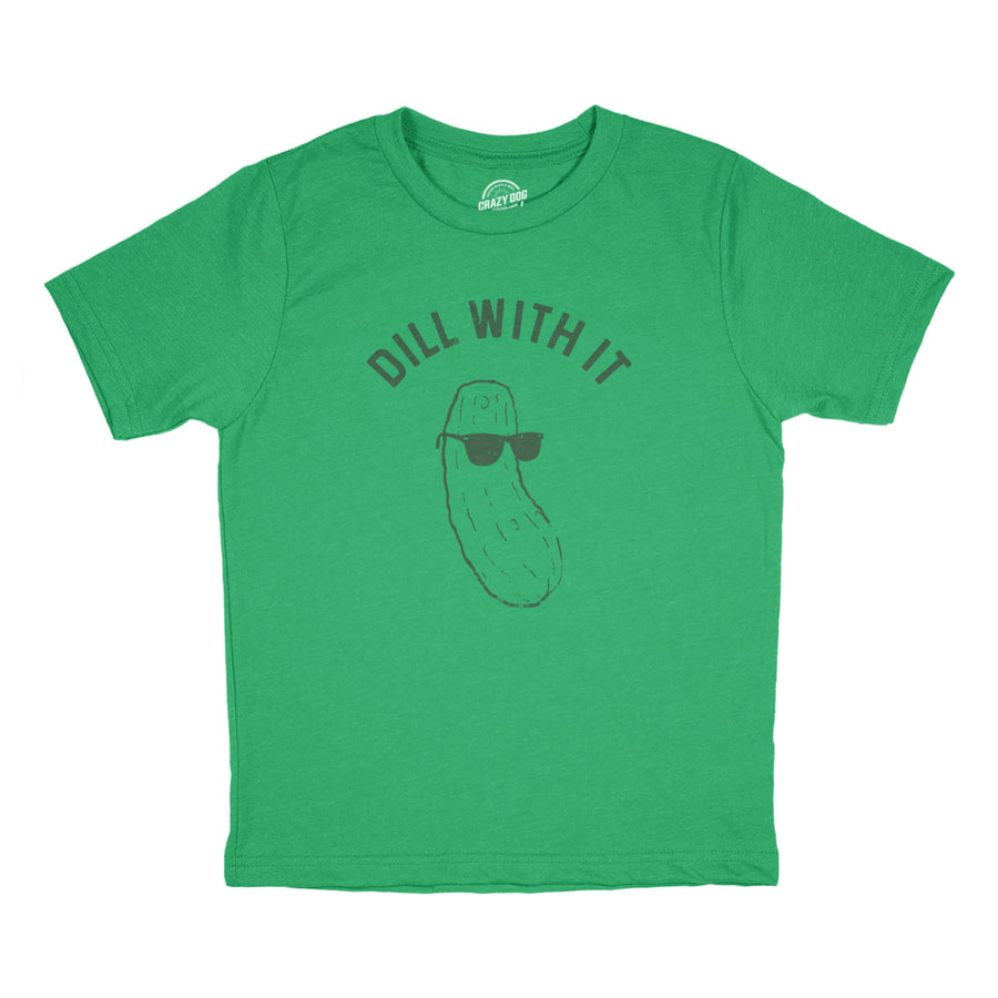 Youth Dill With It T Shirt Funny Pickles Deal With It Vegetable Joke Tee For Kids Image 1
