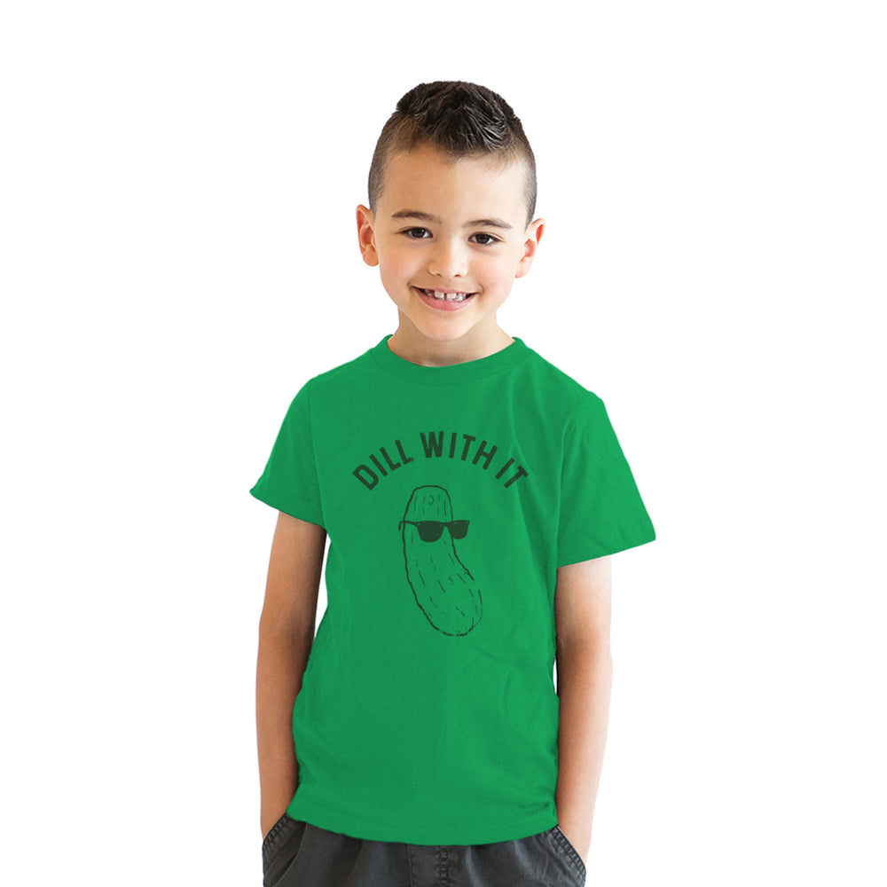 Youth Dill With It T Shirt Funny Pickles Deal With It Vegetable Joke Tee For Kids Image 2