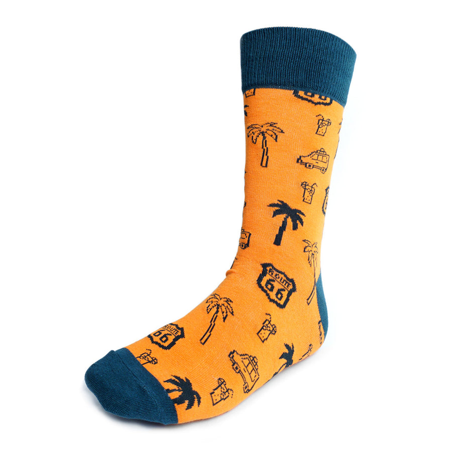 Mens Route 66 Novelty Fun Socks Orange Image 1