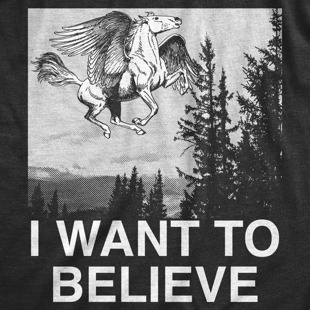 Mens I Want To Believe Pegasus T Shirt Funny Flying Mythical Creature Joke Tee For Guys Image 2