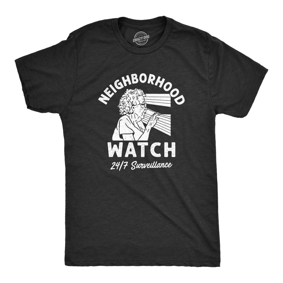 Mens Neighborhood Watch T Shirt Funny Elderly Lookout Surveillance Joke Tee For Guys Image 1