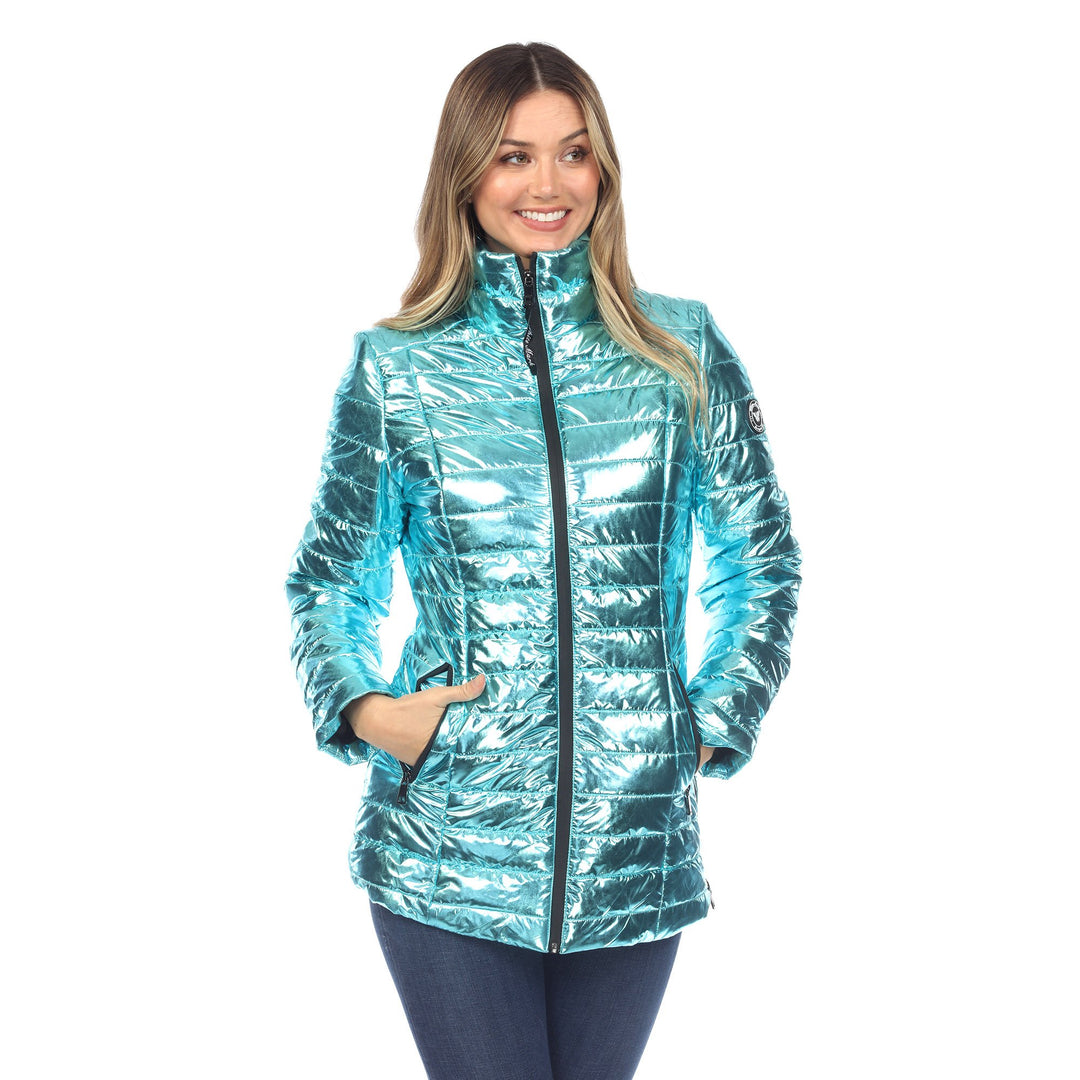 White Mark Metallic Puffer Coat Womens Winter Jacket Lightweight Sizes S-3X Image 1