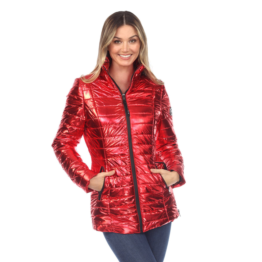 White Mark Metallic Puffer Coat Womens Winter Jacket Lightweight Sizes S-3X Image 1