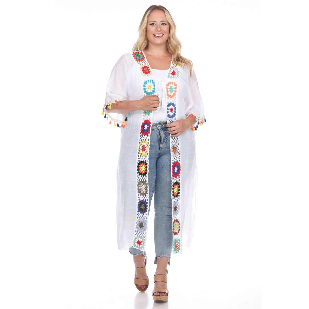 White Mark Womens Crochet Kimono Cover-Up Image 6